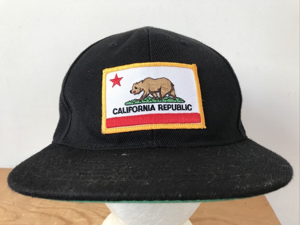 California Republic State Flag Patch LOGA Black Fabric Baseball Cap Hat Snapback